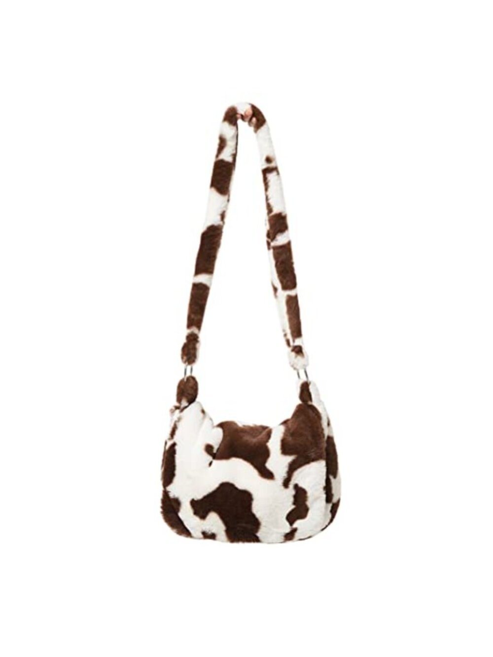 Faux Fur Crossbody Bag Cow Print Fluffy Shoulder Tote with Zipper
